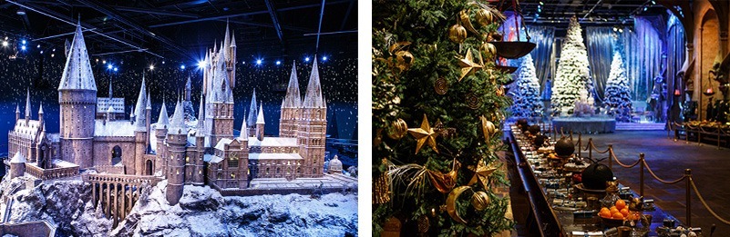 The Hogwarts Castle model and the Great Hall during Hogwarts in the Snow.